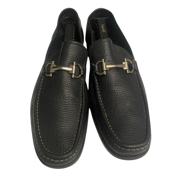Salvatore Ferragamo Mens Black Pebble Leather Side Buckle Loafer Dress Shoe 10.5